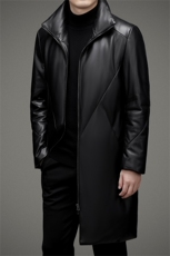 MJ7741真皮羽绒皮衣男立领头层绵羊皮白鸭绒加厚保暖皮风衣，男装风衣，电商B360