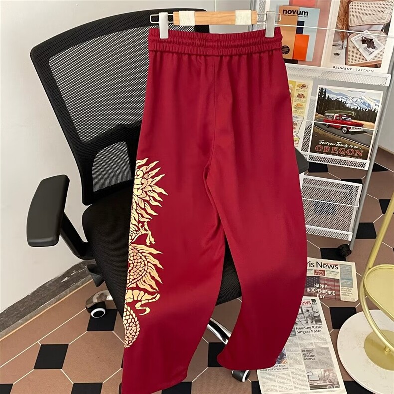 本命年龙卫裤男女春季风潮流印花大码宽松阔腿直筒休闲裤子,男装休闲裤,星座601-2