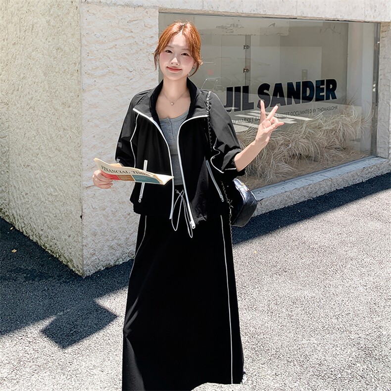 休闲减龄穿搭黑色上衣套装女春秋2025年超火好看慵懒半身裙两件套,女装套装/套裙,2C108