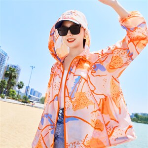 防晒衣女2025新款夏季宽松花色薄款透气户外旅游小个子防晒服外套,女装防晒衣,帛香坊