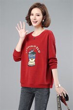 2021春季新款简约时尚印花图案拼接圆领套头卫衣，女装卫衣/绒衫，姿萝菲