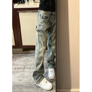 【有货】拉链微喇牛仔裤男美式vibe风裤子高街直筒X222LL-特P45