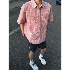 美式短袖衬衫女男夏季宽松休闲T恤格纹速干衬衫CDA08-P35，男装T恤，星座208-5