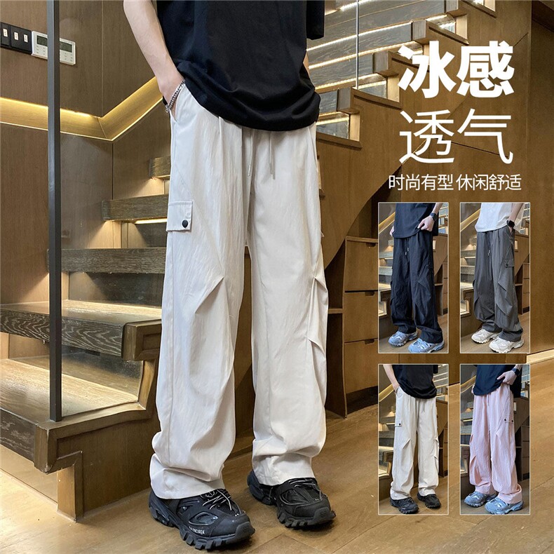 YK123 特P35 控58 港风图 夏季皱感轻薄透气大口袋纯色宽松休闲裤图片