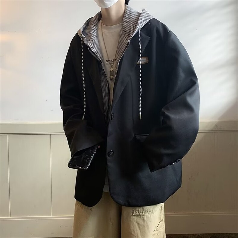 男秋季外套潮西服假两件上衣连帽夹克LG26P70图片