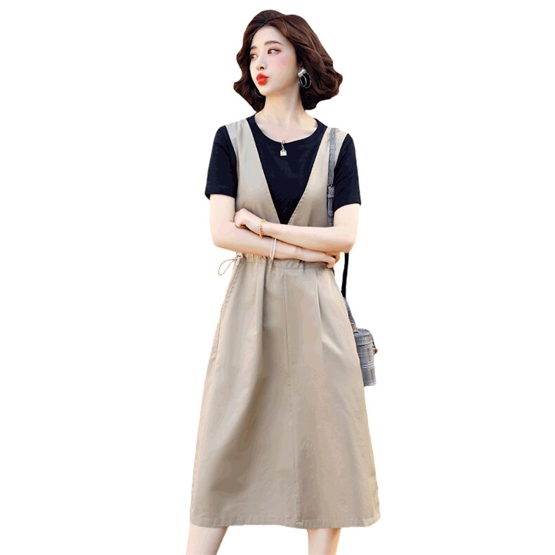 背带连衣裙女2025年夏季新款韩版显瘦洋气减龄时尚两件套,女装连衣裙,蓝朵琳