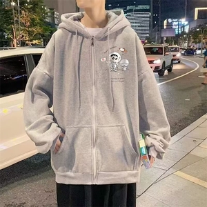 新款无品牌百搭简约流行时尚气质开衫连帽卫衣慵懒潮流原宿日系图片