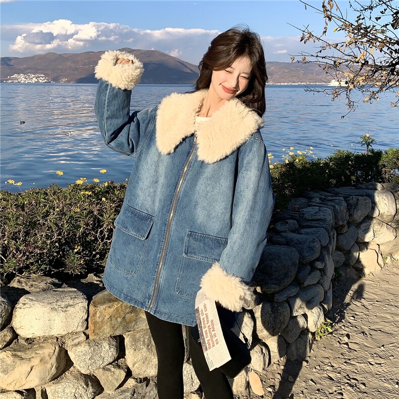 羊卷毛领牛仔羽绒服女2026冬季保暖90白鸭绒外套小个子宽松洋气,女装羽绒服,2C159