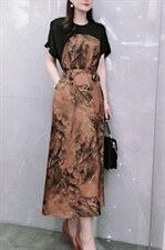 现货，人丝撞色连衣裙，女装连衣裙，迪蔓君翔