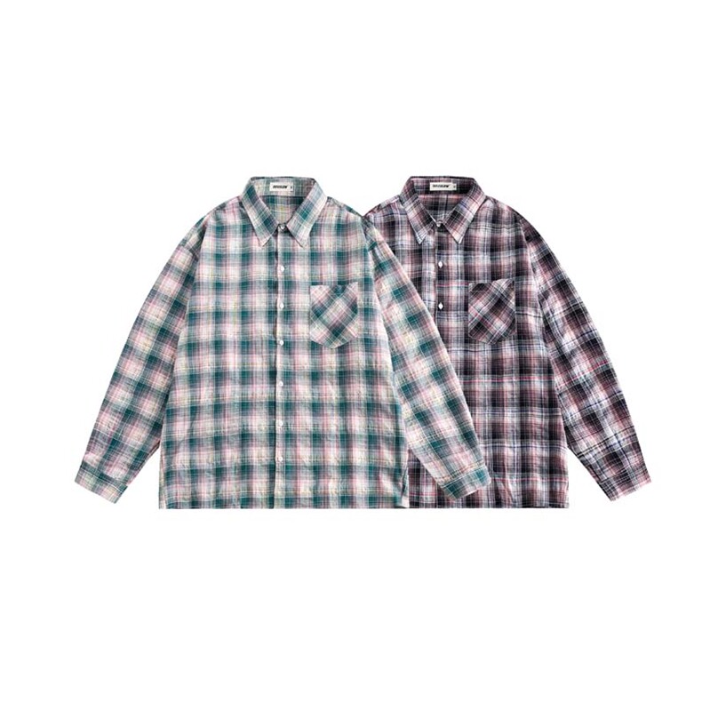 褶皱免烫透气防晒格子衬衫长袖CS051-P55，男装衬衫，星座702-1