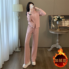 女冬季新款开衫卫衣阔腿裤加绒两件套潮，女装套装/套裙，江南