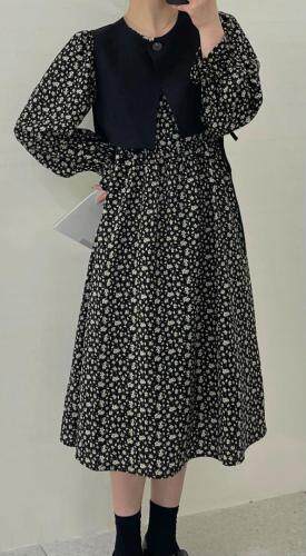 秋季新品，两件套碎花连衣裙，女装连衣裙，More-Lee