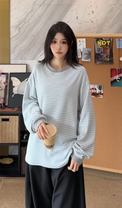 图 300克加厚德绒撞色潮流条纹冬季打底衫男女长袖T恤 P38图片