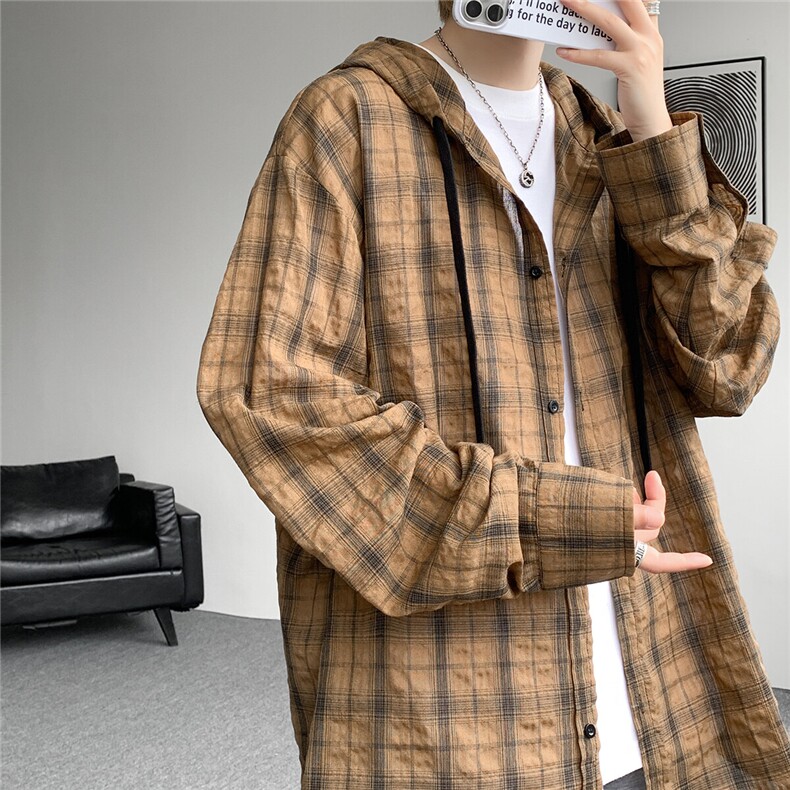 新款CS7147-P38特无差价大码轻薄微微皱连帽防晒宽松衬衫，男装防晒衣，电商D232