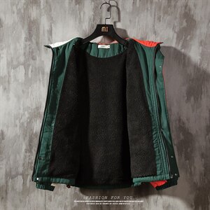 2021冬季新砖墙日系男大码撞色拼接羊羔毛保暖连帽棉衣J9751-P100图片