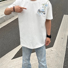 万针全刺绣解构设计260克重磅双纱纯棉高品质美式高街短袖T恤特35，男装T恤，电商A486