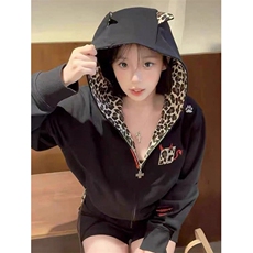 小恶魔豹纹连帽拉链卫衣男女春秋冬情侣开衫刺绣运动外套WH88，女装短外套，星座1116A（原606A-3）