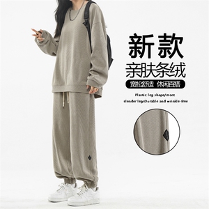 秋季新款百搭舒适有型宽松圆领卫衣直筒休闲裤两件套TZ832-特批98图片