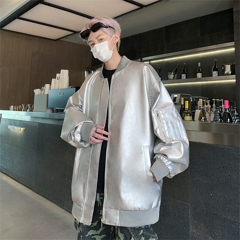 主推新款美式高街立领夹克潮牌皮衣夹克宽松外套 A436-W103-P68图片