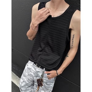 韩系痞帅cleanfit坑条背心圆领宽松无袖叠穿百搭上衣HY786TP20图片