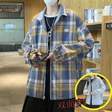 2024两面穿格子外套男春秋新款痞帅双层夹克复古情侣开衫616/P60，男装夹克，星座506B