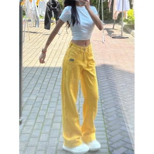 AK2478-P50美式口袋刺绣标阔腿牛仔裤女潮流窄版宽松工装拖地裤图片