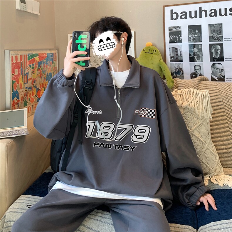 23春季新款时尚宽松半拉链翻领卫衣休闲百搭运动裤H101P110控158，男装休闲套装，电商A247