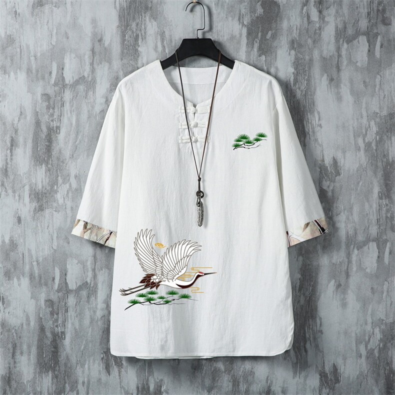 男士衬衫五分袖衬衣中袖印花立领唐装风XZ1512-240925-P35,男装衬衫,星座1512