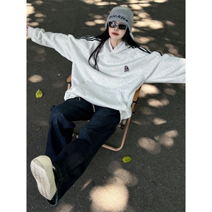 【有货】WY903CC-特P53 美式复古条纹小熊刺绣连帽卫衣男女图片