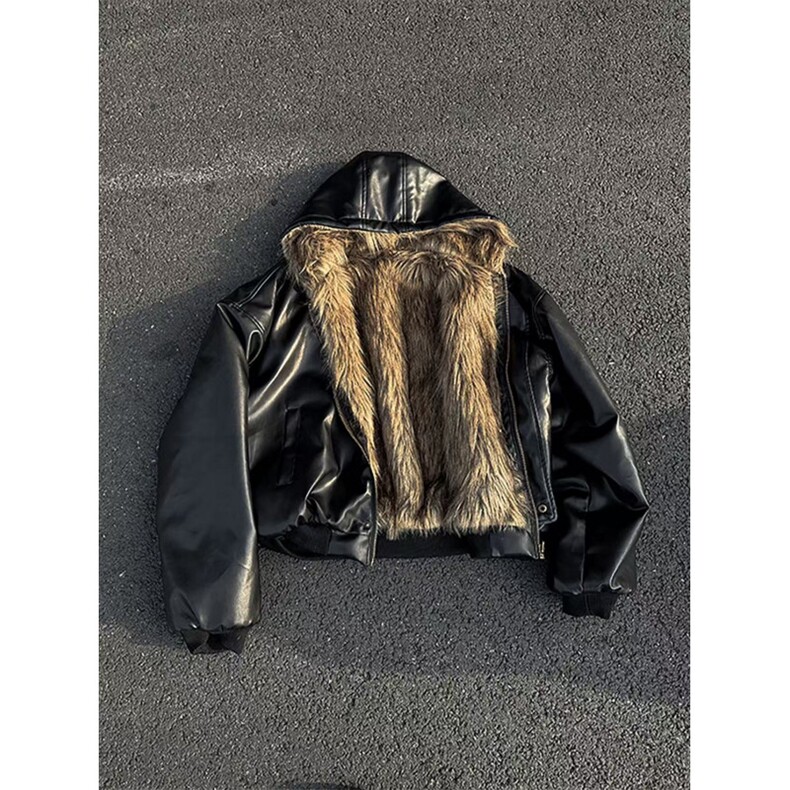 网图美式夹克棉服冬季加绒加厚设计座山雕双面穿皮毛一体外套,男装夹克,电商C307