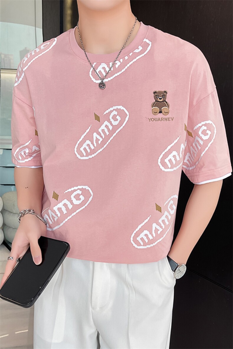 2024夏季新款拼色下脚潮牌休闲宽松圆领短袖T恤男T2907-p48,男装T恤,电商D303