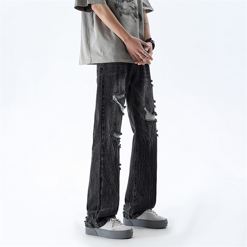 B221美式ins高街暗黑小众夏季重工艺破洞牛仔裤LK24178-P65控88,男装牛仔裤,电商B221