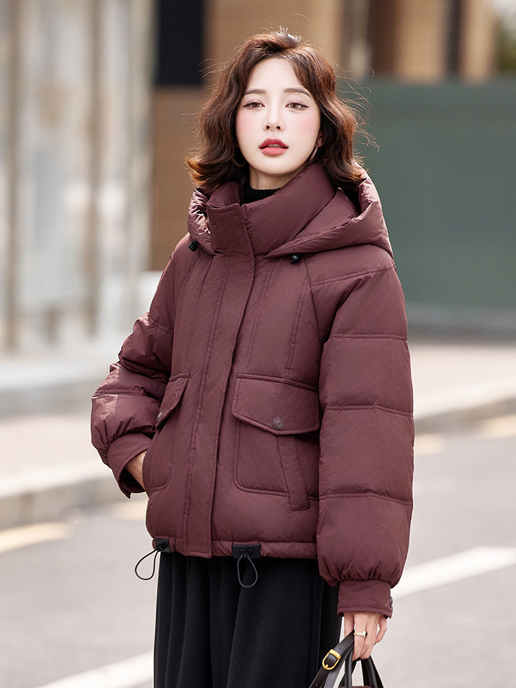 短款羽绒服女2025新款时尚大码小香风洋气白鸭绒冬装加厚连帽外套,女装羽绒服,靓衣阁