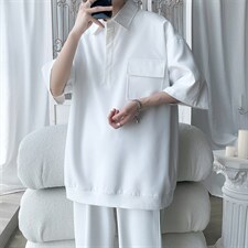 T6069/P35夏季简约短袖衬衫男设计感小众工装衬衣polo衫宽松T恤男，男装T恤，电商A141
