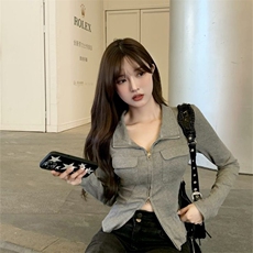 春秋季纯欲修身设计感小众拉链辣妹上衣女领显瘦气质长袖恤，男装卫衣，星座1210-1