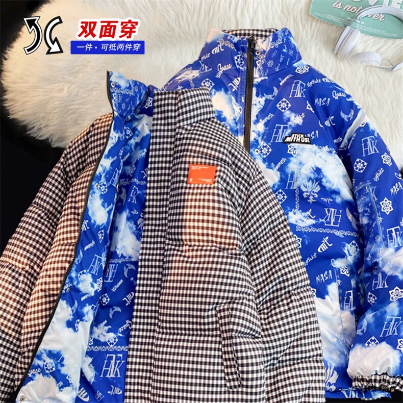 双面穿2025冬装格子棉衣男立领棉服女宽松棉袄外套3327-P100控148图片