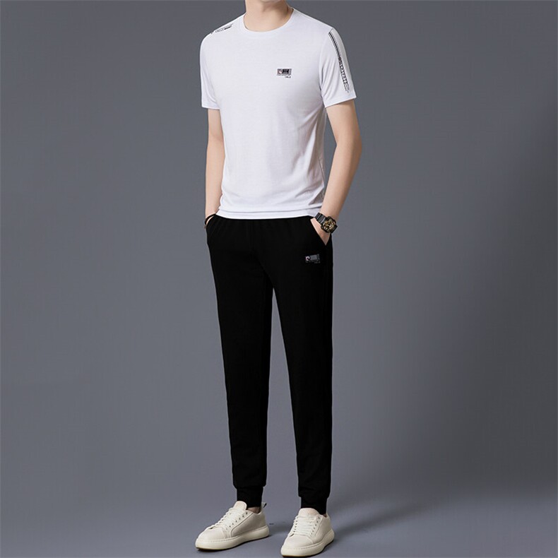 HP5087夏季新款男士运动休闲套装二件套圆领刺绣男装速干百搭短袖图片