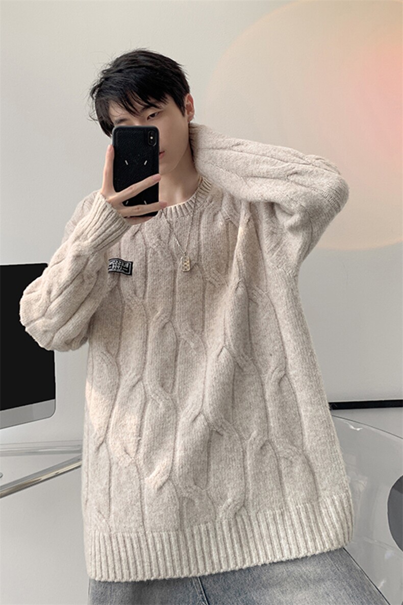 8XL-M圆领毛衣男秋冬慵懒风宽松情侣装麻花针织羊毛衫MY19004P68,男装针织衫/毛衣,电商B312