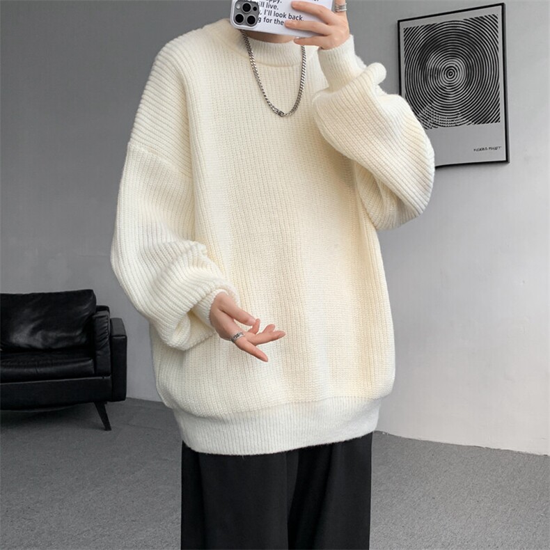 8XL-M纯色圆领毛衣秋冬季宽松套头针织衫慵懒风毛线衣MY1506/P68,男装针织衫/毛衣,电商B238