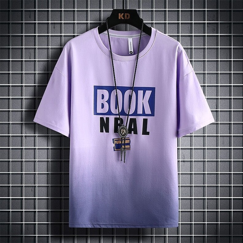 83326-P38短袖t恤男夏季潮牌渐变五分半袖大童宽松衣服青少年体恤图片