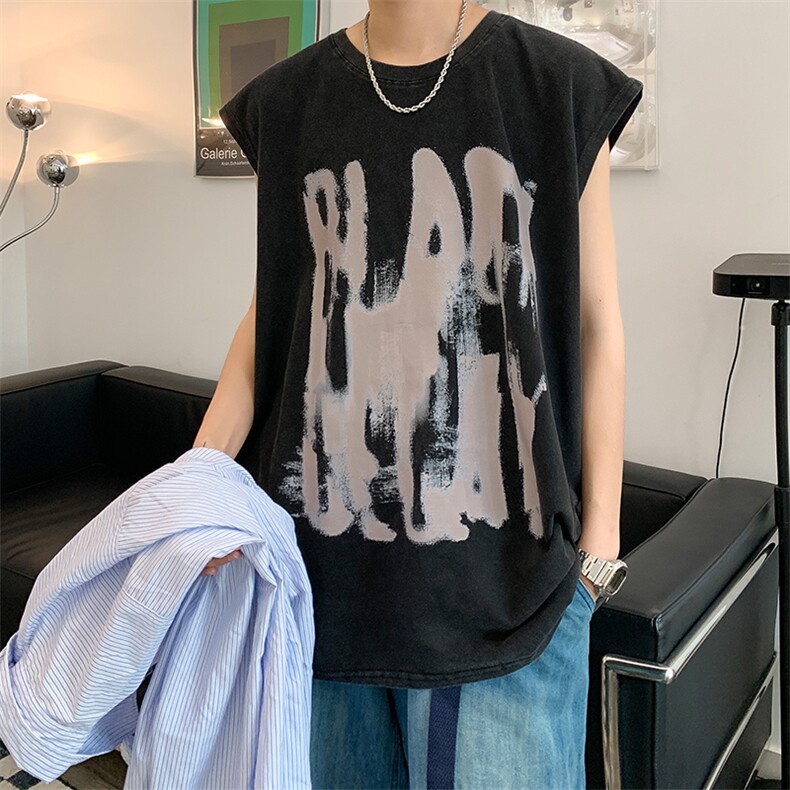 抖音供货、260克现货水洗棉印花宽松版无袖背心D223A-BX2216-P35,男装背心/马甲,电商019-1