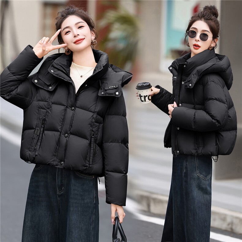 90白鸭绒2025冬季新款翻领外套短款羽绒服保暖女百搭显瘦连帽外套，女装羽绒服，意芙