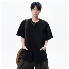 短袖T恤男夏美式高街假两件圆领套头衫刺绣潮牌宽松体恤，男装T恤，星座410-6（原星座1304-1）