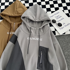 加绒加厚冬款男连帽卫衣拼色字母刺绣工装拉链加厚外套WY088P65，男装卫衣，星座1013-1