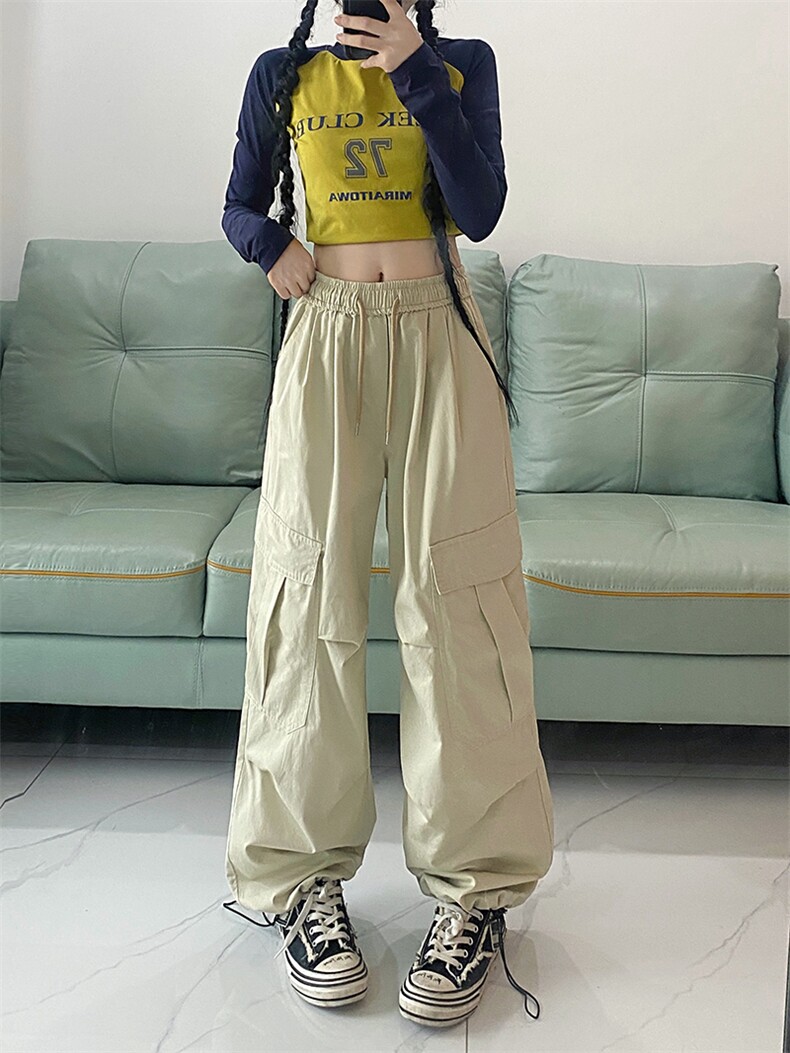 秋款男女工装裤大口袋抽绳束脚中性风长裤h965P45,男装休闲裤,星座1013-1