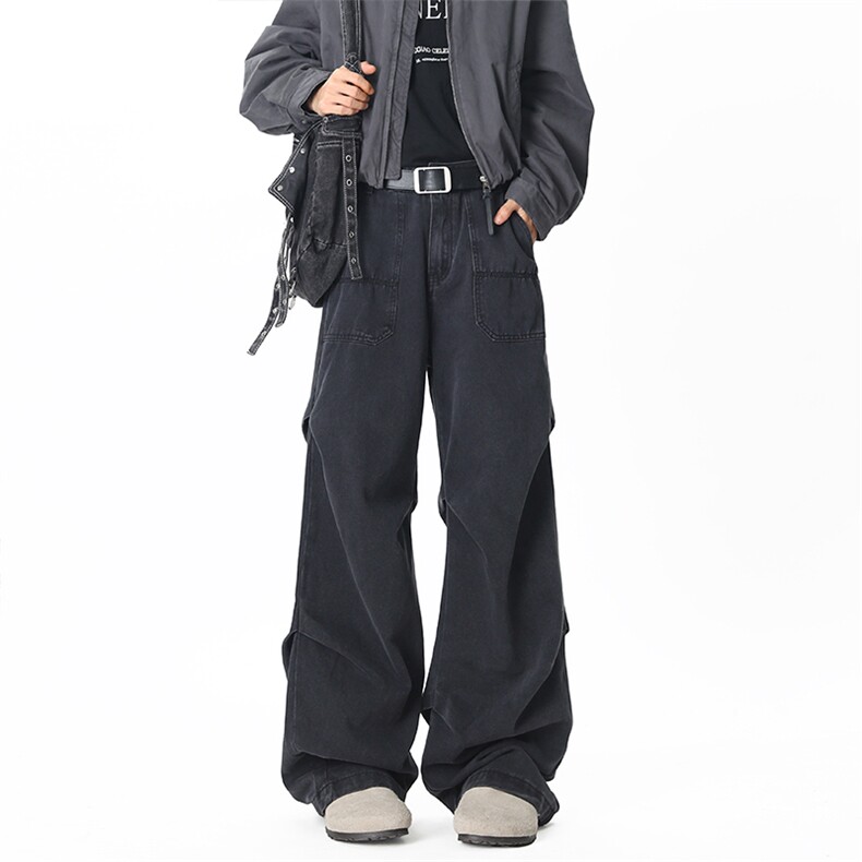 （现货）美式宽松阔腿褶皱深色牛仔裤男08XZ211-1-K2573-P65,男装牛仔裤,星座211-1