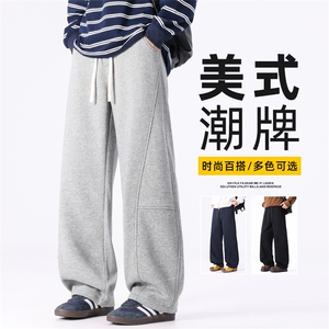 美式弯刀长裤子男士秋冬季运动卫裤宽松直筒针织休闲裤Z2622-P45图片