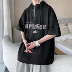 数据款！夏季麂皮绒连帽短袖潮流半袖T恤RTM3364-p50控78，男装T恤，电商B370