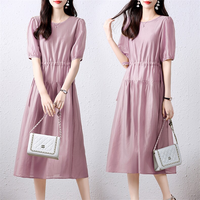 法式天丝连衣裙2025新款气质高级感女神范欧货长裙子女夏天，女装连衣裙，蓝诺裳