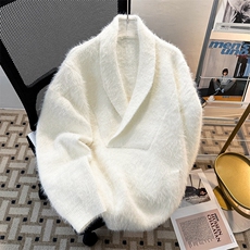 港风秋冬款男开衫毛衣V领毛茸茸针织衫休闲外套M9550P65，男装针织衫/毛衣，星座1013-1